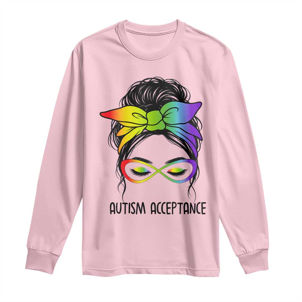 Autism Acceptance Long Sleeve Shirt Neurodiversity Awareness Messy Bun Women