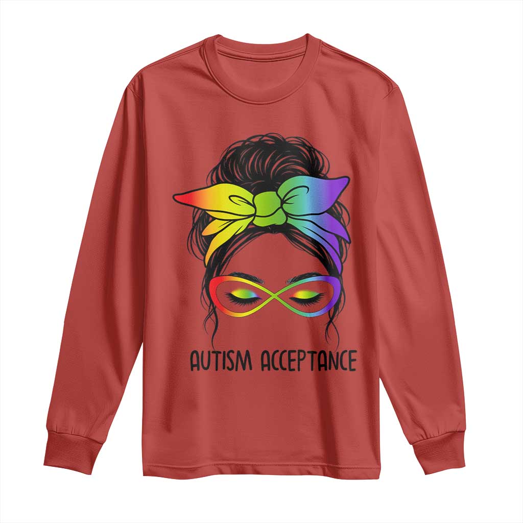 Autism Acceptance Long Sleeve Shirt Neurodiversity Awareness Messy Bun Women