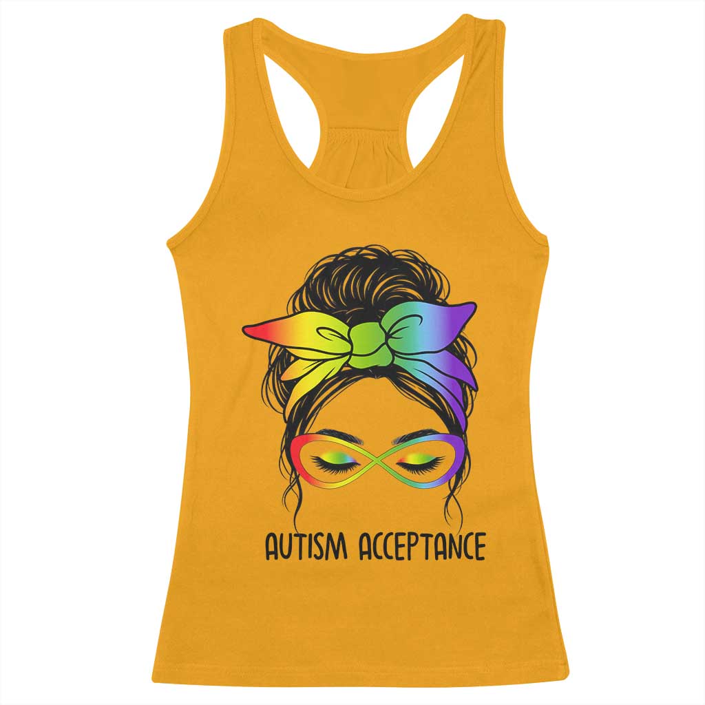 Autism Acceptance Racerback Tank Top Neurodiversity Awareness Messy Bun Women
