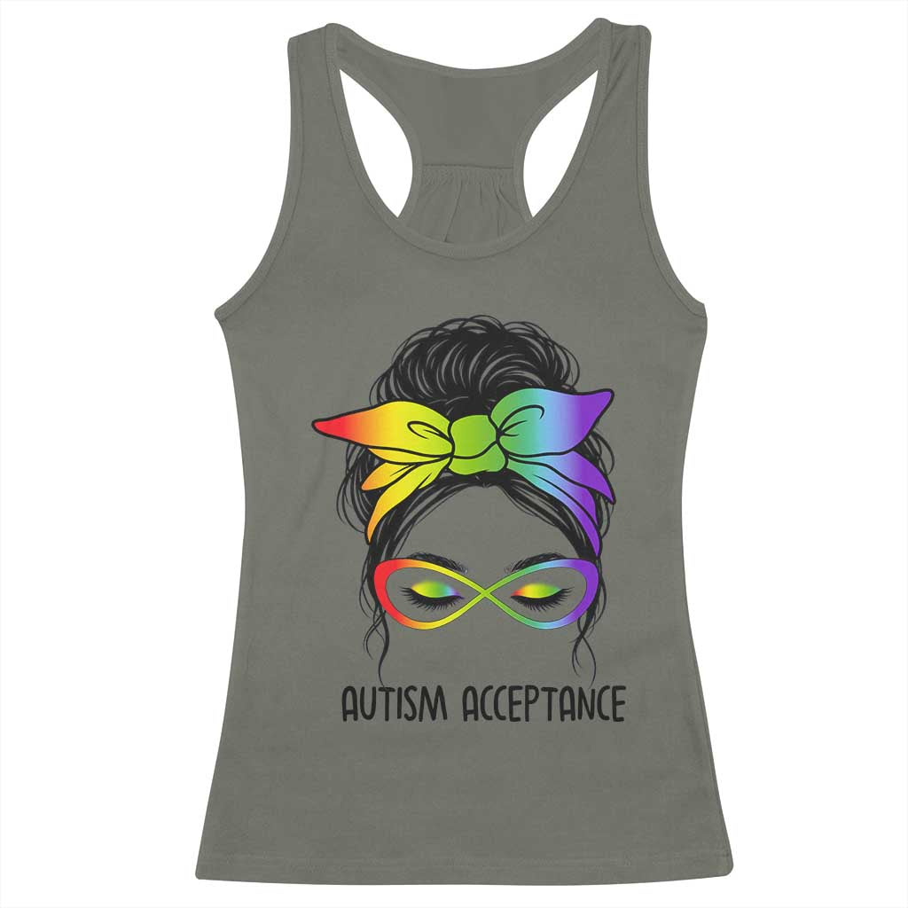 Autism Acceptance Racerback Tank Top Neurodiversity Awareness Messy Bun Women