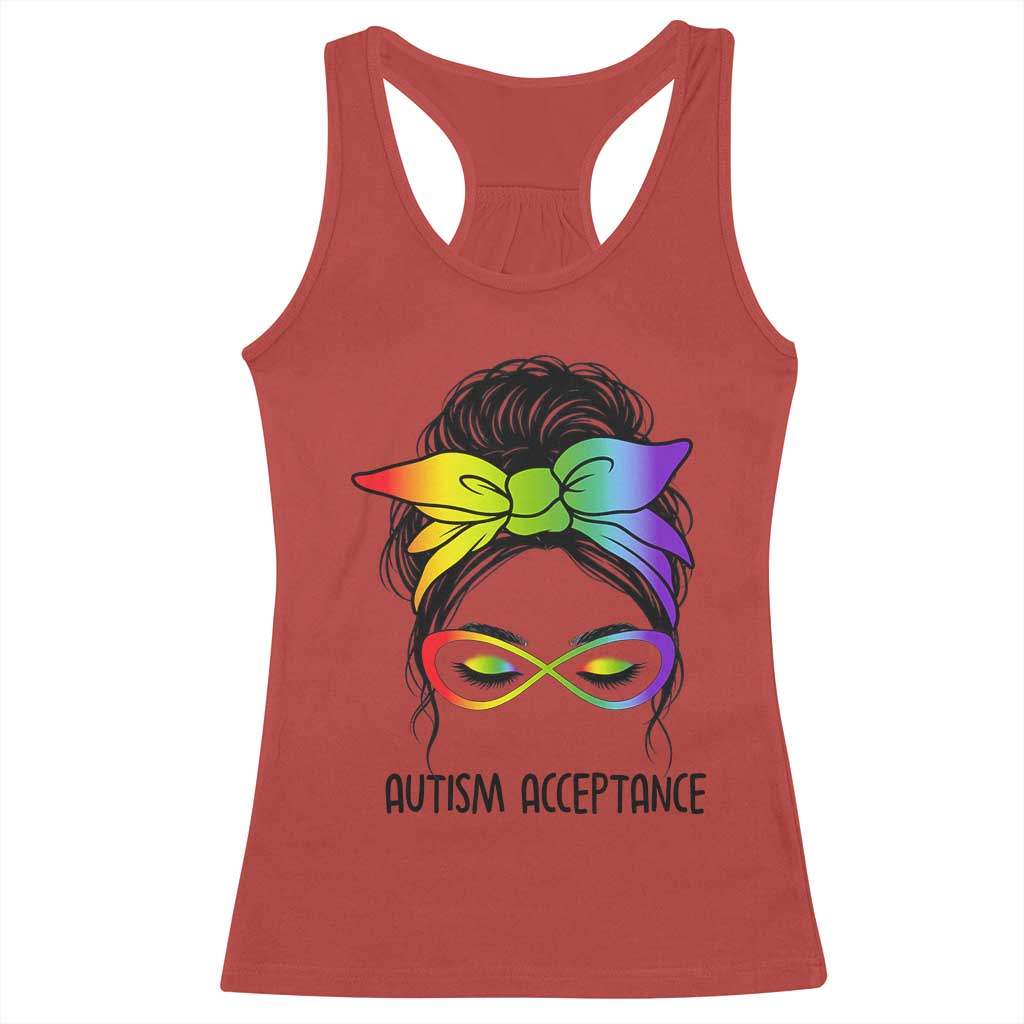 Autism Acceptance Racerback Tank Top Neurodiversity Awareness Messy Bun Women