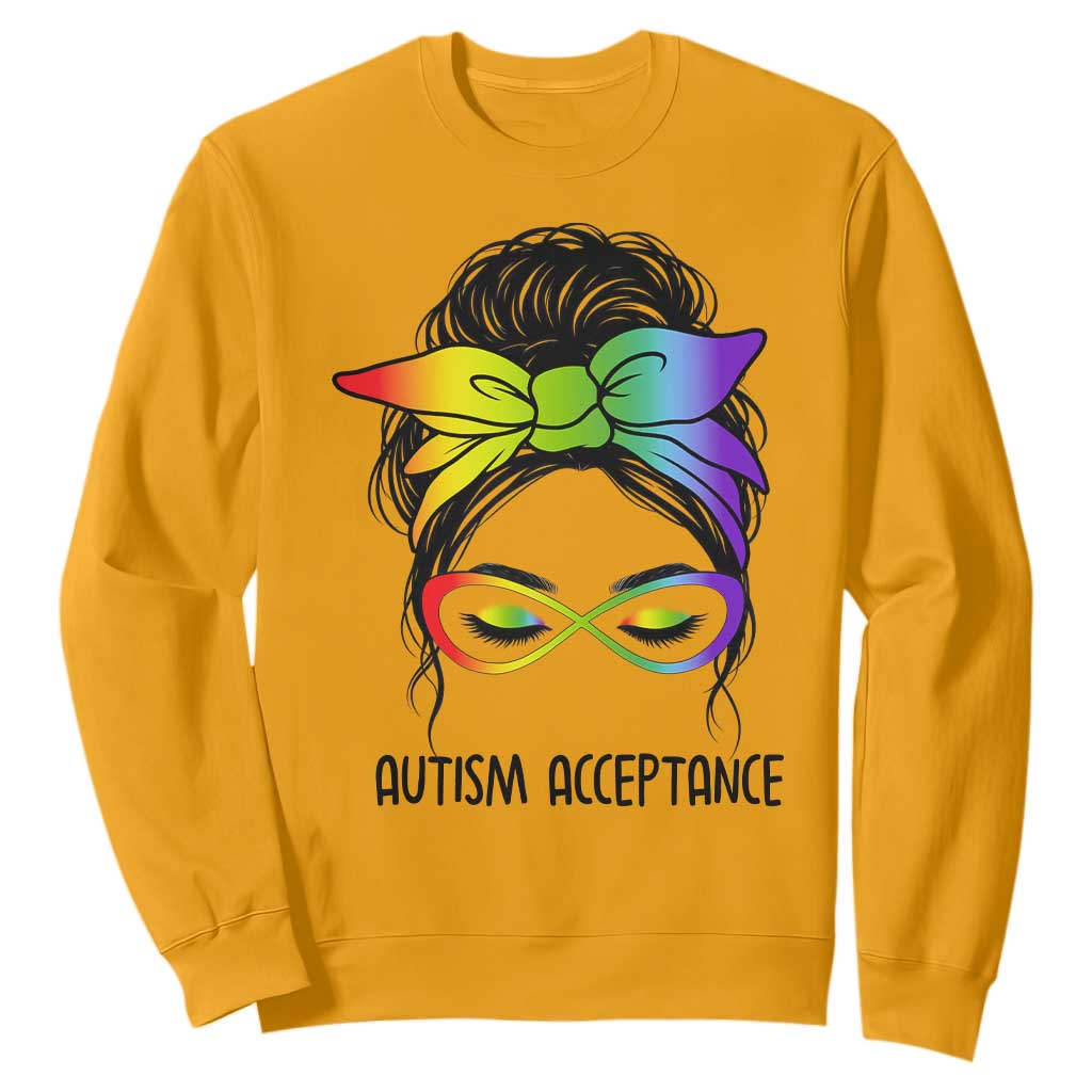 Autism Acceptance Sweatshirt Neurodiversity Awareness Messy Bun Women