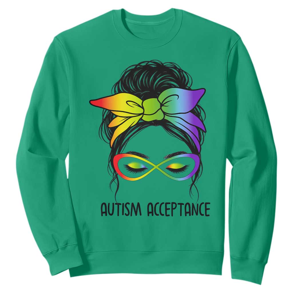 Autism Acceptance Sweatshirt Neurodiversity Awareness Messy Bun Women