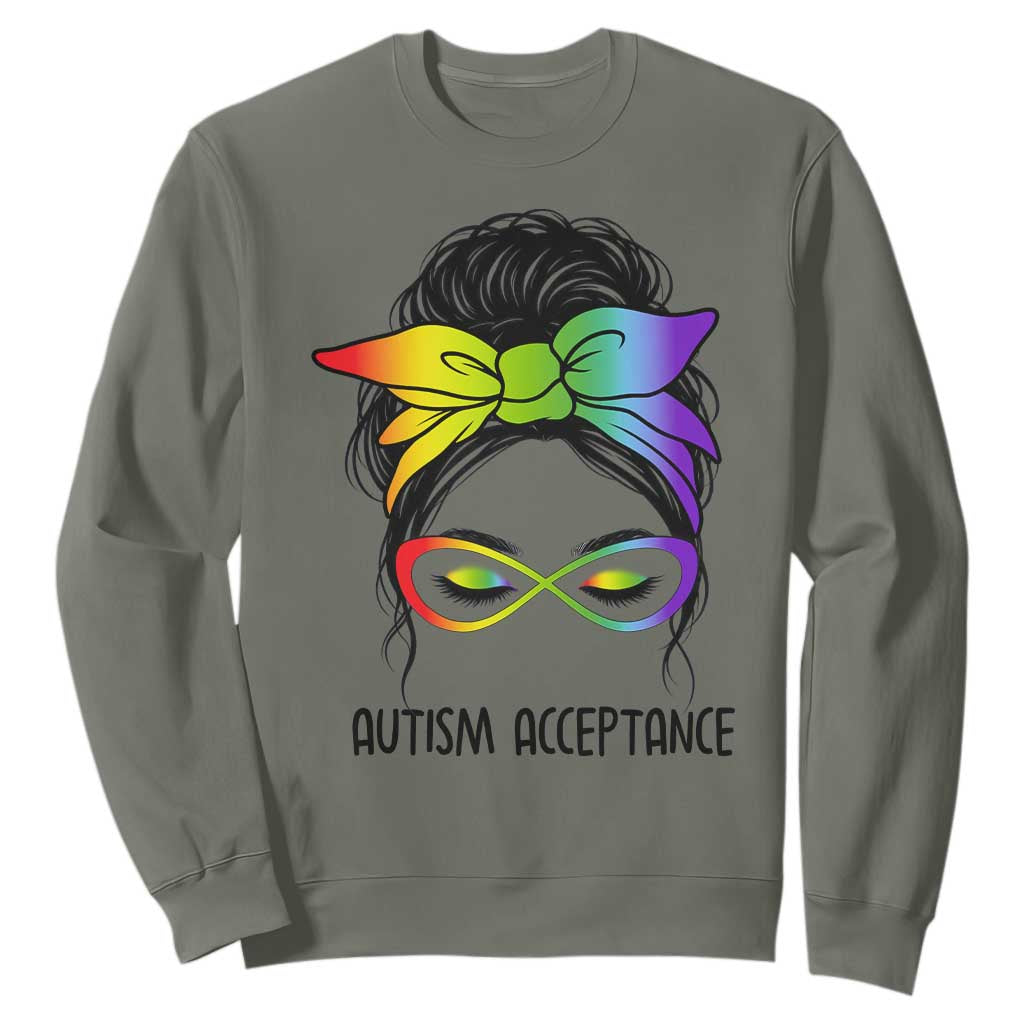 Autism Acceptance Sweatshirt Neurodiversity Awareness Messy Bun Women