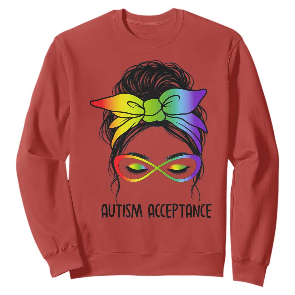 Autism Acceptance Sweatshirt Neurodiversity Awareness Messy Bun Women