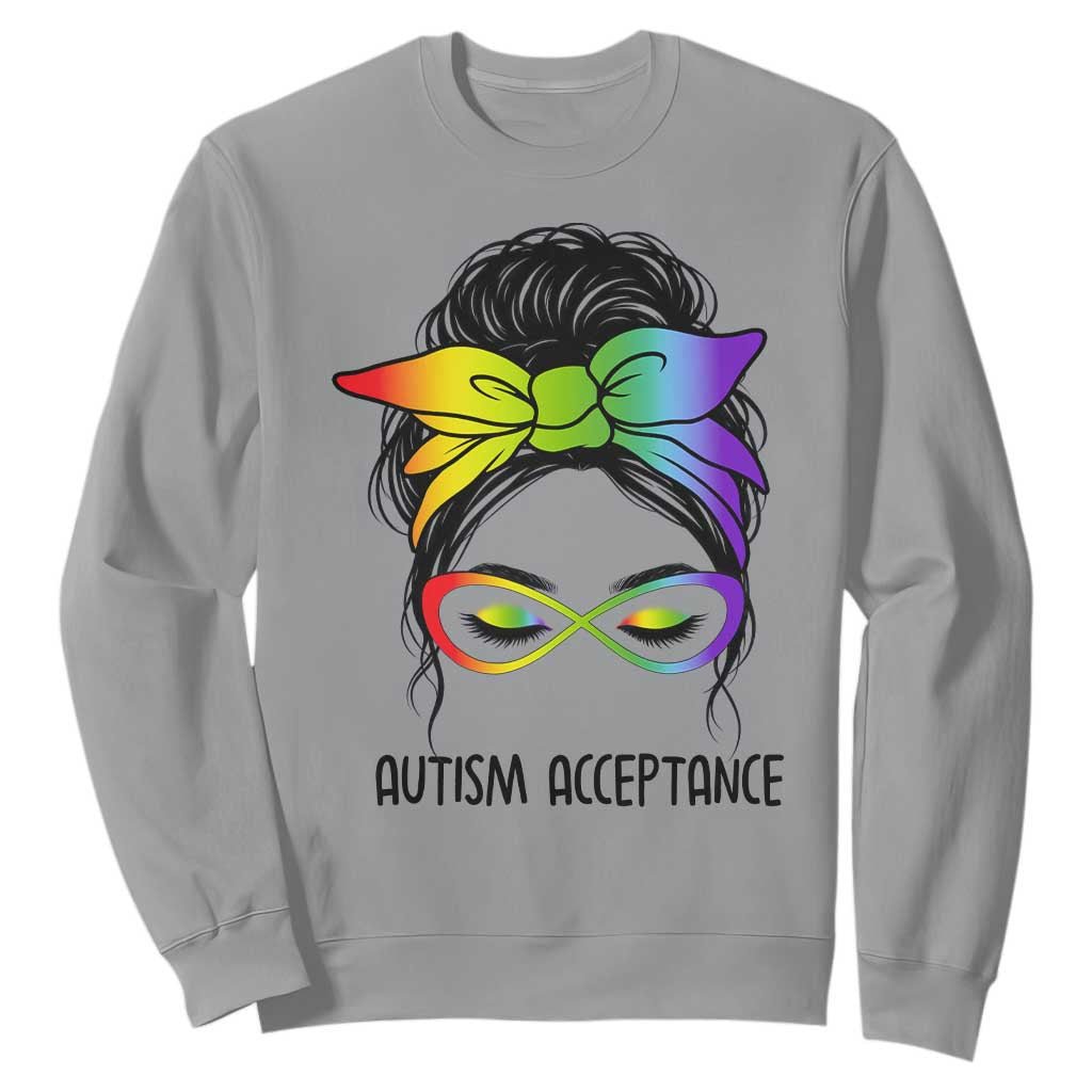 Autism Acceptance Sweatshirt Neurodiversity Awareness Messy Bun Women