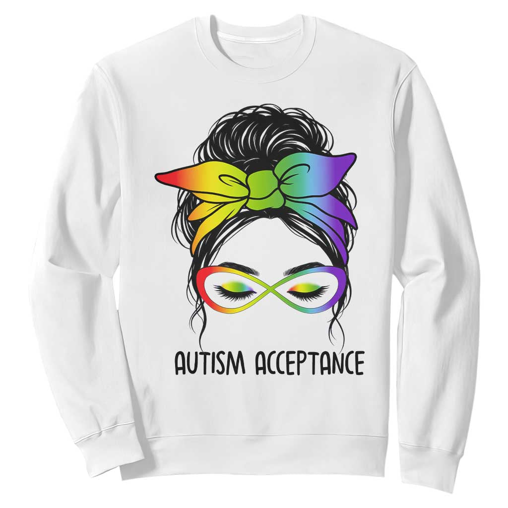 Autism Acceptance Sweatshirt Neurodiversity Awareness Messy Bun Women