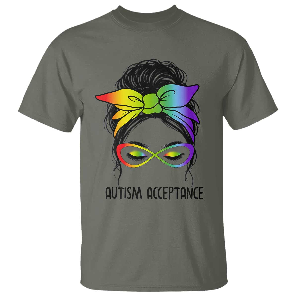 Autism Acceptance T Shirt Neurodiversity Awareness Messy Bun Women