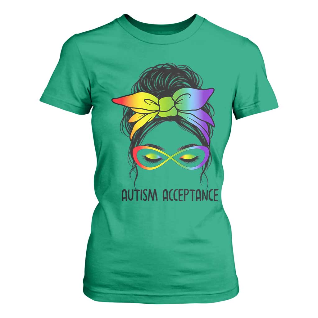 Autism Acceptance T Shirt For Women Neurodiversity Awareness Messy Bun Women