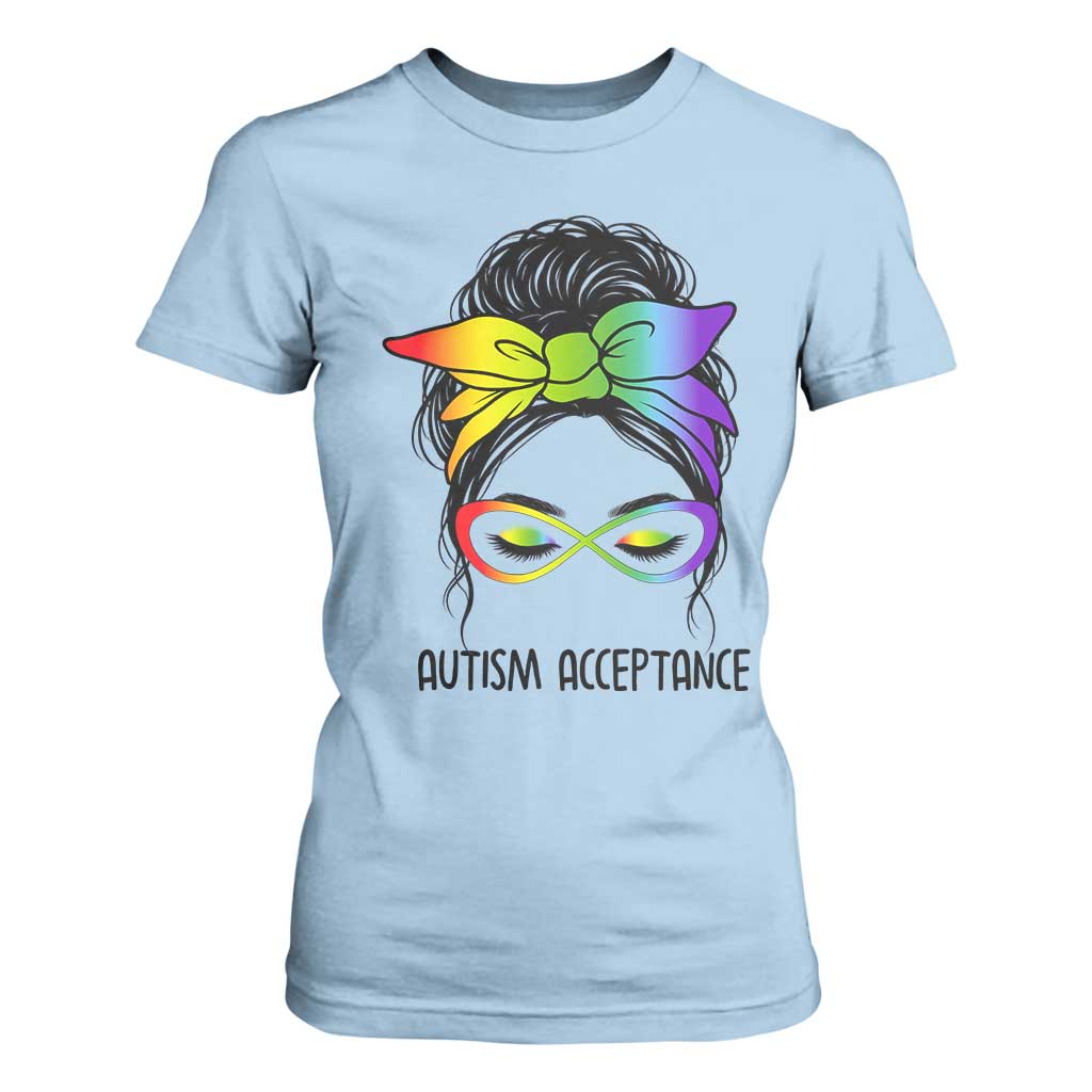 Autism Acceptance T Shirt For Women Neurodiversity Awareness Messy Bun Women