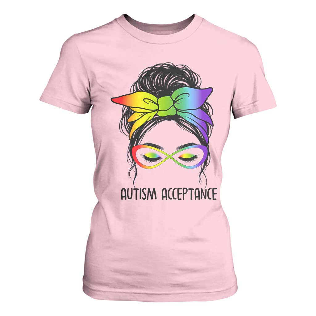 Autism Acceptance T Shirt For Women Neurodiversity Awareness Messy Bun Women