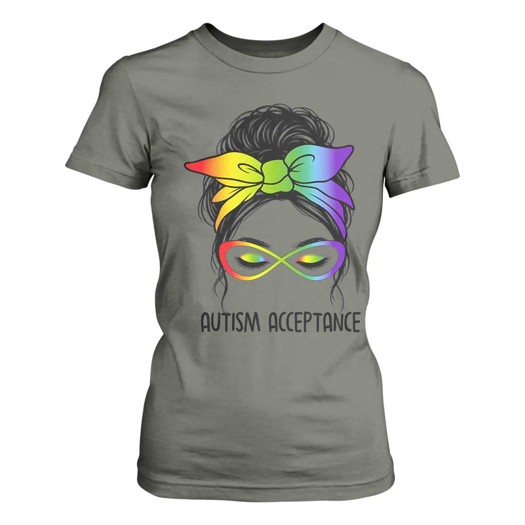 Autism Acceptance T Shirt For Women Neurodiversity Awareness Messy Bun Women
