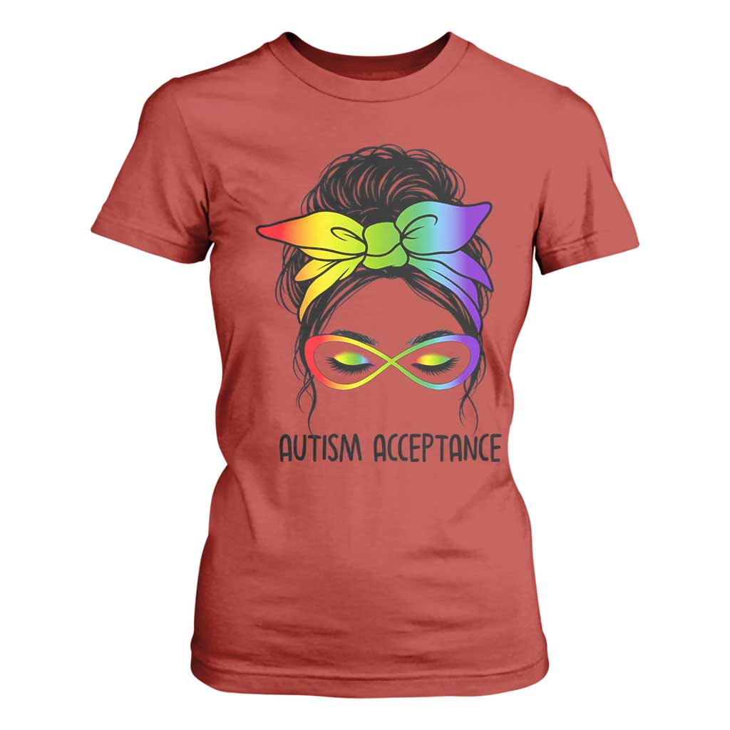 Autism Acceptance T Shirt For Women Neurodiversity Awareness Messy Bun Women