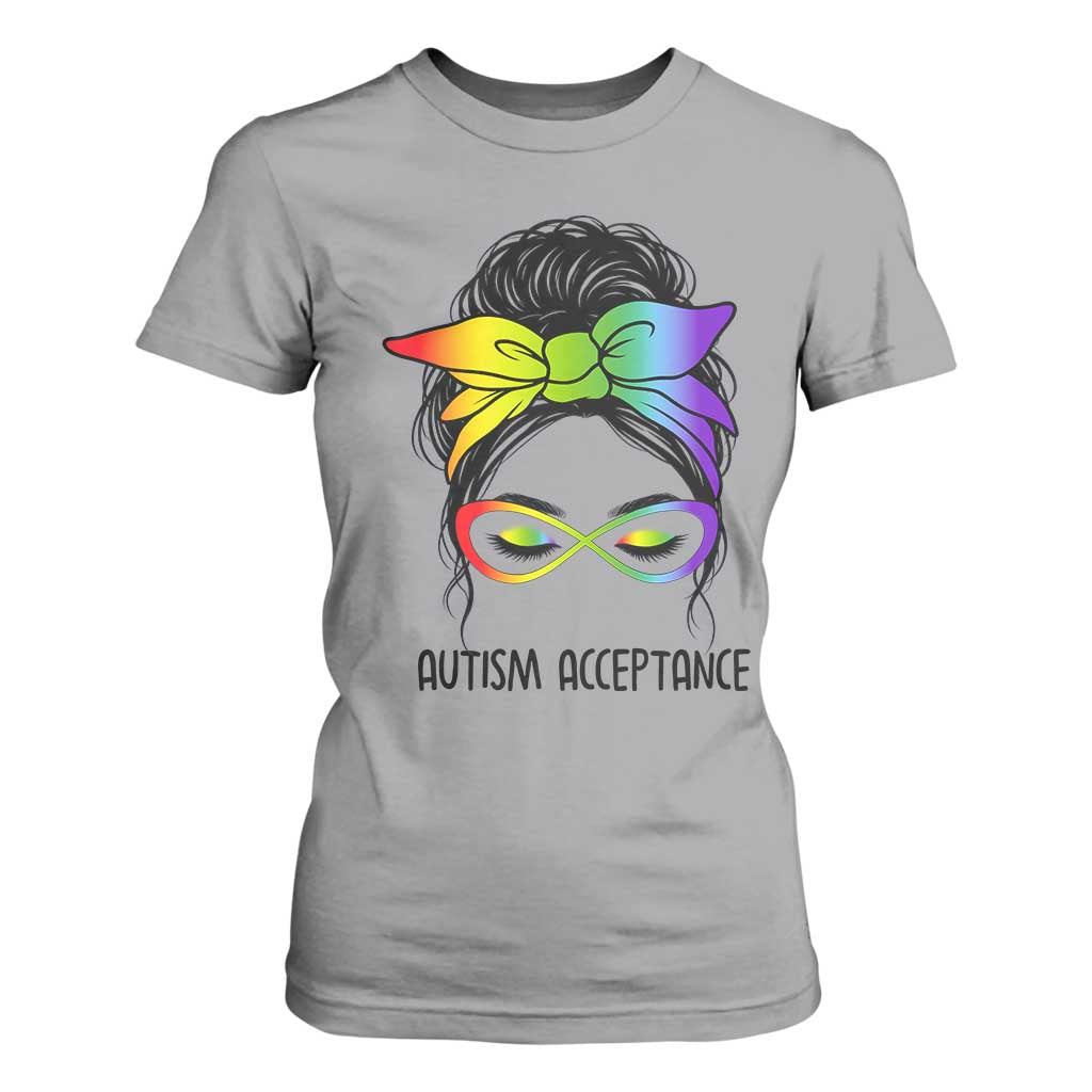 Autism Acceptance T Shirt For Women Neurodiversity Awareness Messy Bun Women