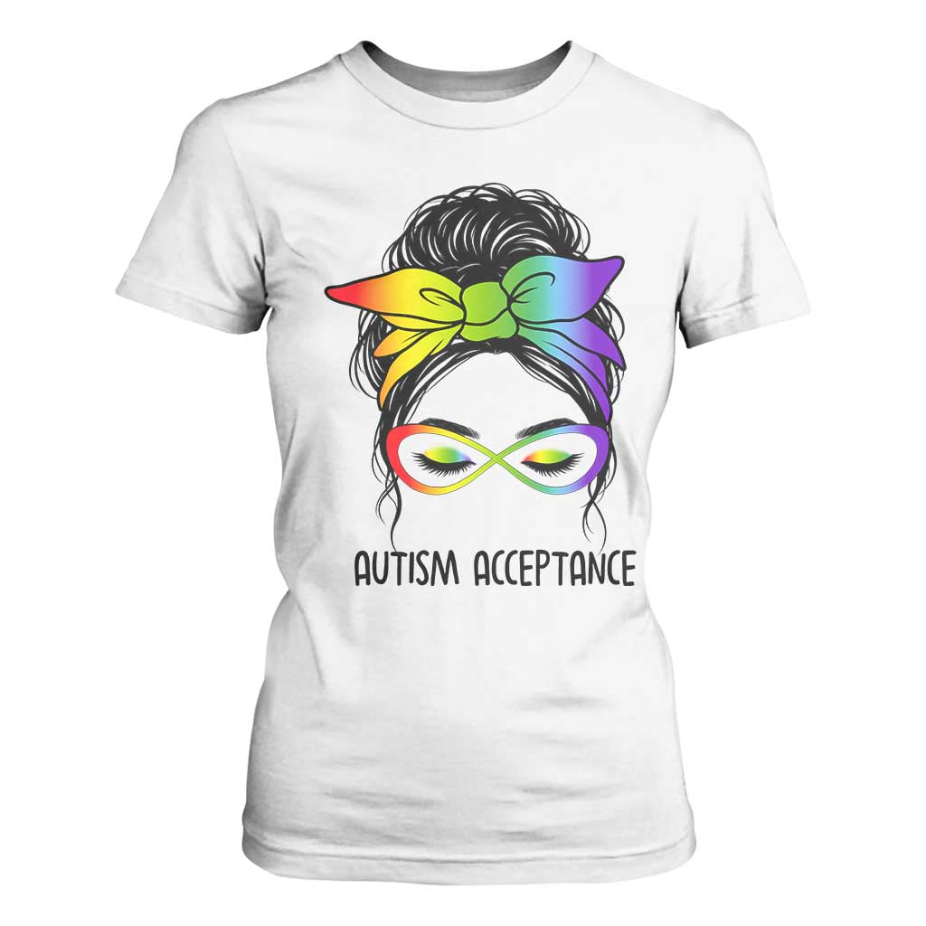 Autism Acceptance T Shirt For Women Neurodiversity Awareness Messy Bun Women