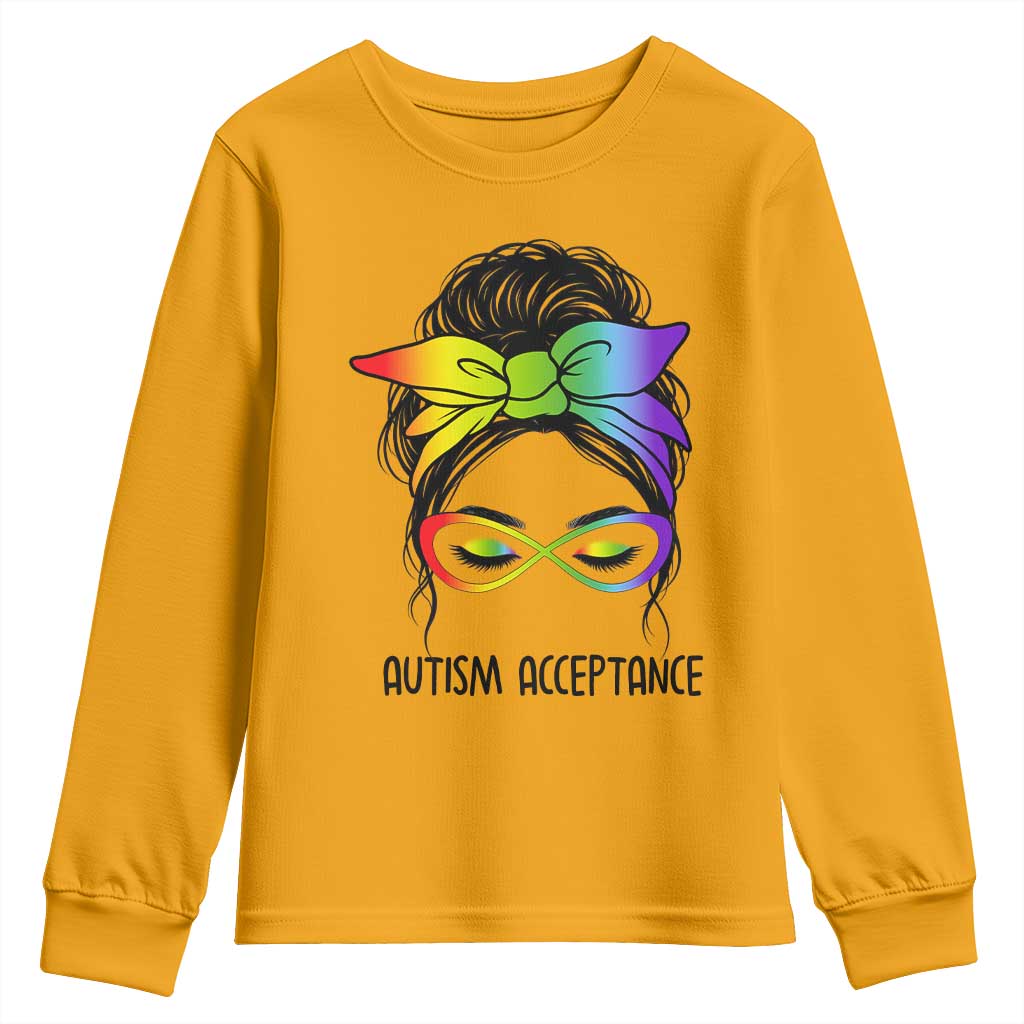 Autism Acceptance Youth Sweatshirt Neurodiversity Awareness Messy Bun Women