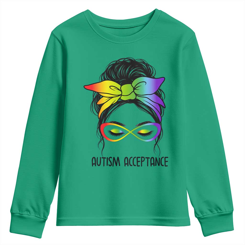 Autism Acceptance Youth Sweatshirt Neurodiversity Awareness Messy Bun Women