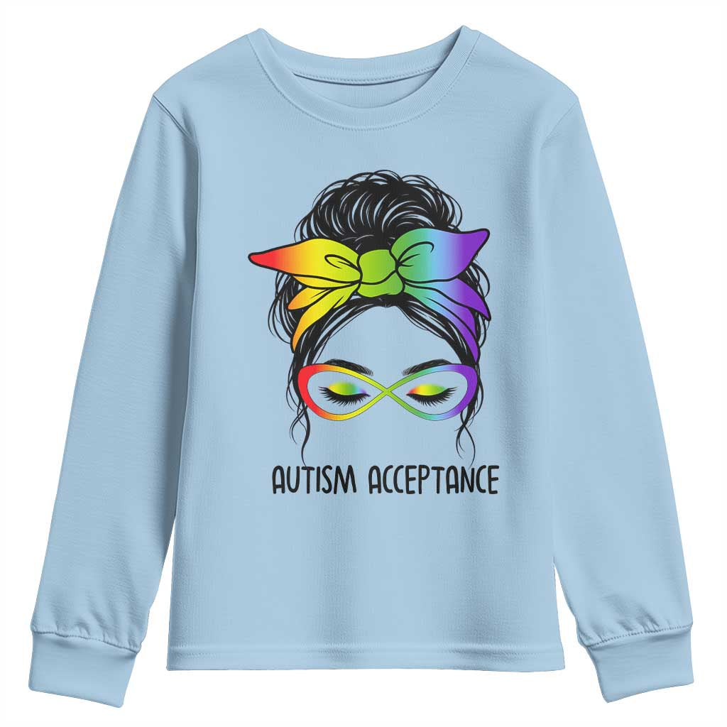 Autism Acceptance Youth Sweatshirt Neurodiversity Awareness Messy Bun Women