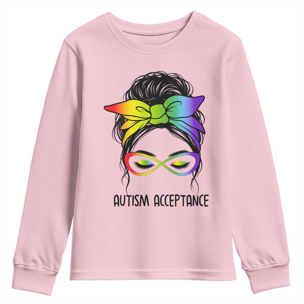 Autism Acceptance Youth Sweatshirt Neurodiversity Awareness Messy Bun Women