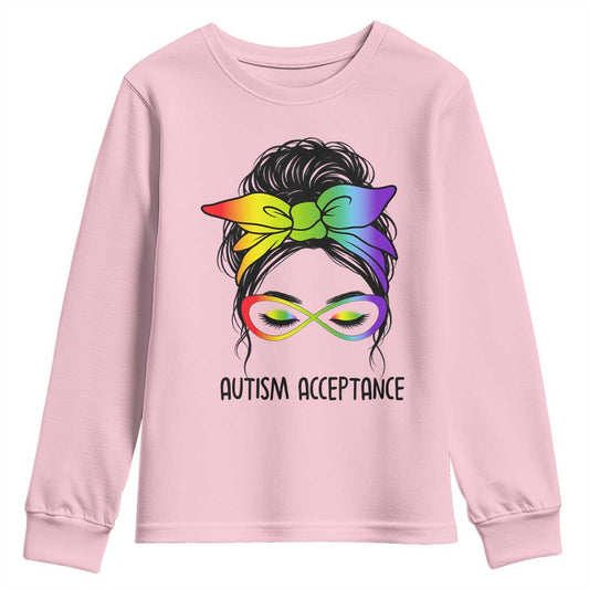 Autism Acceptance Youth Sweatshirt Neurodiversity Awareness Messy Bun Women