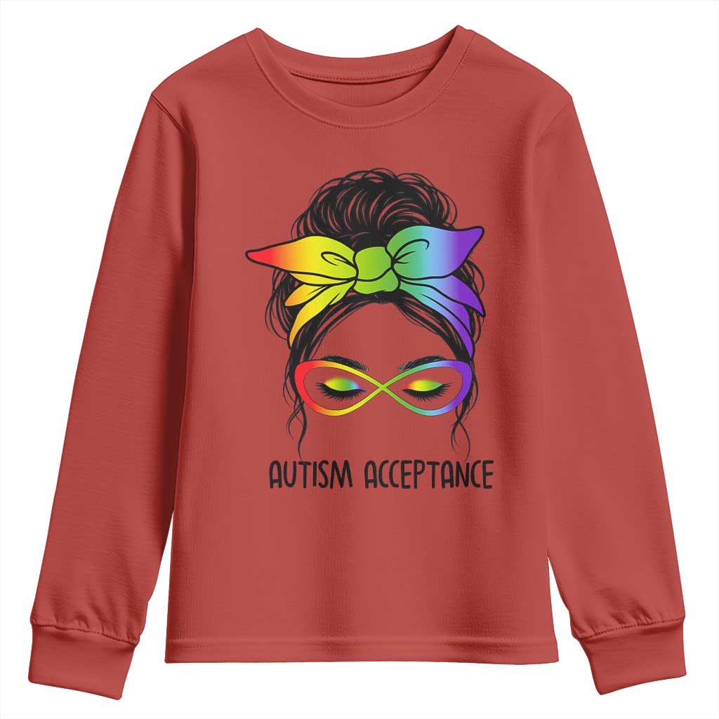 Autism Acceptance Youth Sweatshirt Neurodiversity Awareness Messy Bun Women