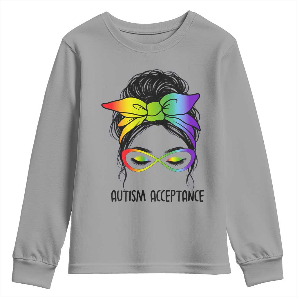 Autism Acceptance Youth Sweatshirt Neurodiversity Awareness Messy Bun Women