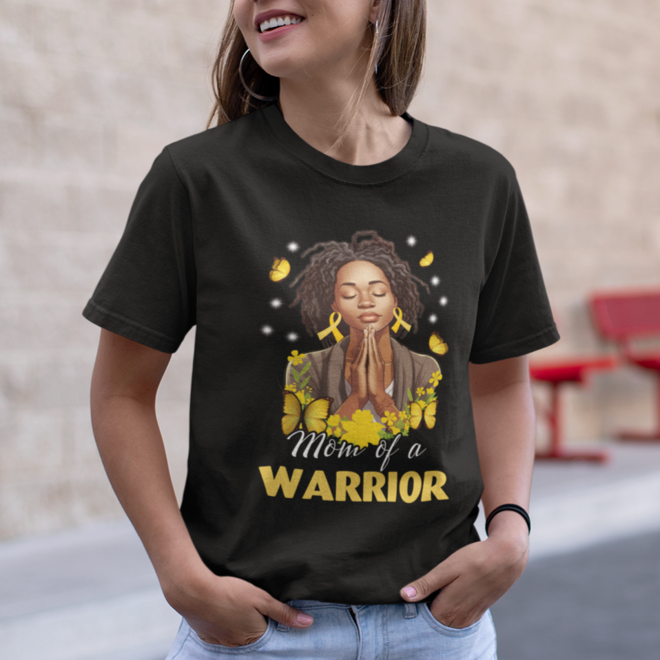 chilhood-cancer-awareness-t-shirt-mom-of-a-warrior-messy-bun-melanin-gold-ribbon-support-squad